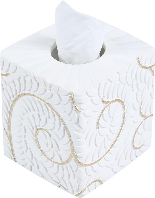Hymmah Modern Square Tissue Box Cover Holder,Bathroom Accessories Decor Unique Design Tissue Box Cover for Bathroom Vanity Counter Tops Also Great for Bedrooms and Living Rooms