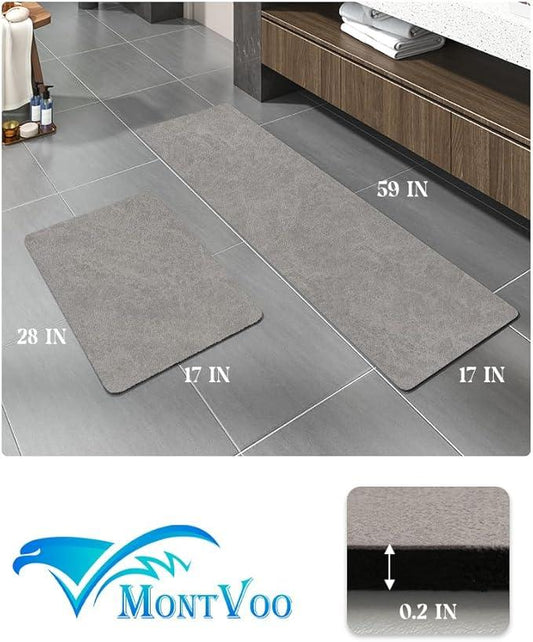 MontVoo -Bath Mat-Rubber Backing Non Slip Quick Dry Absorbent Thin Bathroom Rugs Fit Under Door-Faux Suede Surface Bathroom Floor Mats-Shower Rug for in Front of Bathtub Shower Gray Rug Set - ModernBath