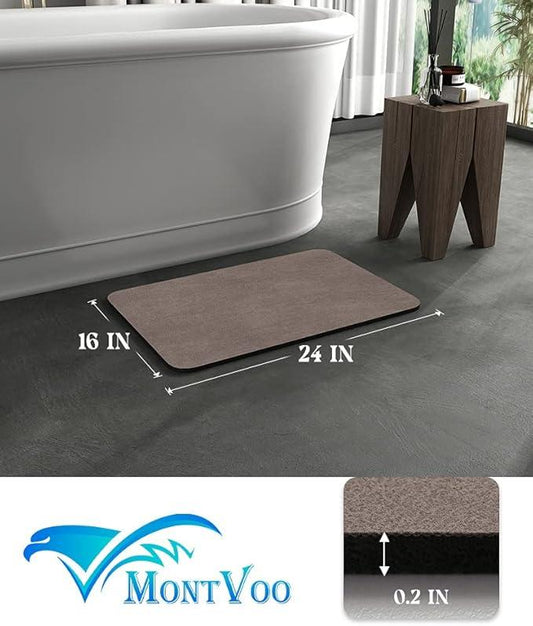 MontVoo -Bath Mat Rug-Rubber Backing Non Slip Quick Dry Absorbent Thin Bathroom Rugs Fit Under Door-Faux Suede Surface Bathroom Floor Mats-Shower Rug for in Front of Bathtub Shower Brown 16"x24" - ModernBath