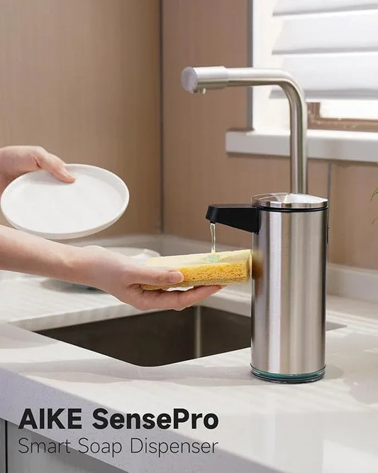 AIKE SensePro Automatic Soap Dispenser Type-C Rechargeable, Brushed Stainless Steel Finish 12.8 fl.oz. for Liquid Soap - ModernBath