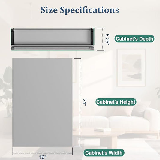 Bathroom Medicine Cabinet Mirror with Storage, 16 Inch x 24 Inch Silver Medicine Cabinet with Single Door & Adjustable Shelves for Vanity, Aluminum Surface, Wall-Mount or Recessed