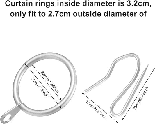 Hotop 30 Pcs Metal Drapery Curtain Rings 0.98/1.26/1.65 inch Interior Diameter and 30 Pcs Hanging Curtain Drapery Pin Hooks for Window Door Shower(Matte Silver,32 mm) - ModernBath