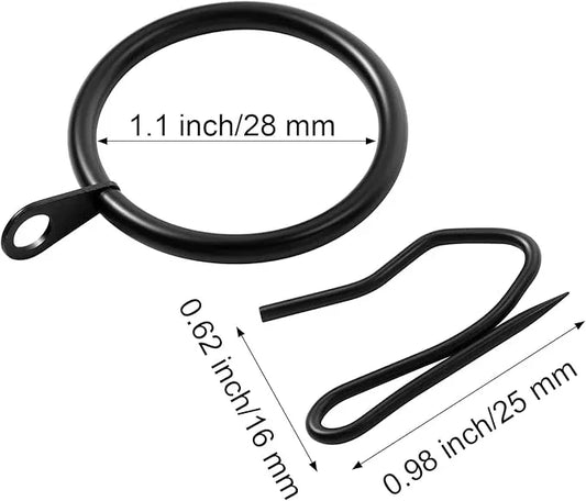 Hotop 30 Pcs Metal Drapery Curtain Rings 0.98/1.26/1.65 inch Interior Diameter and 30 Pcs Hanging Curtain Drapery Pin Hooks for Window Door Shower(Black,25 mm) - ModernBath