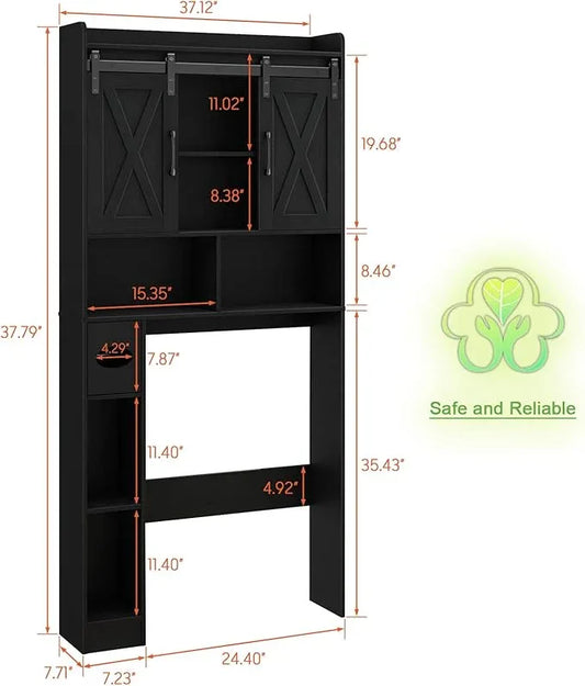 Vabches Over The Toilet Storage Cabinet, Farmhouse Storage Cabinet Over Toilet with Sliding Doors & Toilet Paper Holder Stand,Home Space-Saving Toilet Rack, for Bathroom, Laundry and Restroom.Black - ModernBath