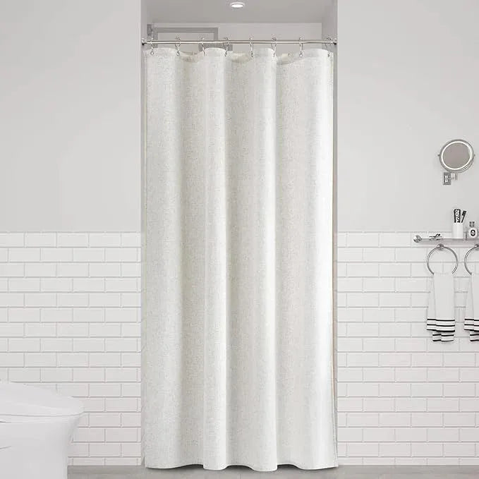 Naturoom 48 Inch Shower Curtain - Stall Narrow Half Linen Ultra Thick Fabric Shower Curtain Set with Hooks, Boho Farmhouse Rustic RV Camper Bath Curtains for Bathroom, Beige White, 48x72 - ModernBath