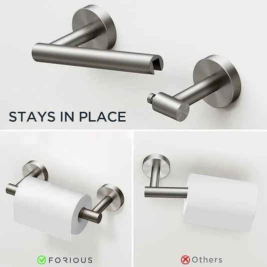 FORIOUS 4 Piece Bathroom Accessories, SUS304 Stainless Steel Double Post Pivoting Toilet Paper Holder, Towel Ring and 2 Towel Hooks, Wall Mounted Bathroom Hardware Set (Brushed Nickel) - ModernBath