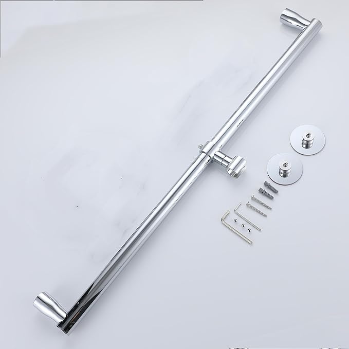 RRAJJ Shower Slide bar That is Installed by pasting or Punching Holes,Adjustable Height 28 inch of All SUS304 Stainless Steel Shower Head Holder(All Stainless Steel- Chrome)