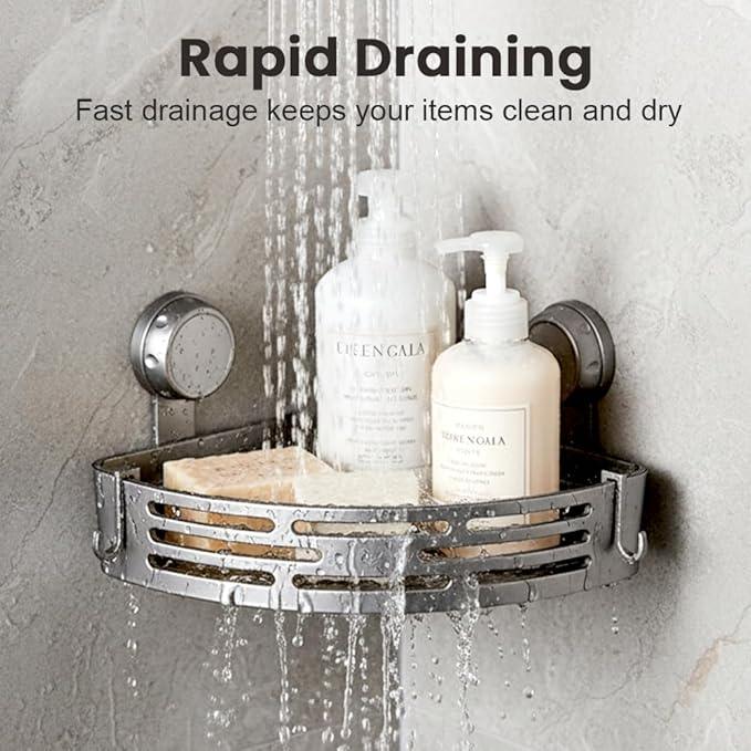 Triangle Suction Cup Corner Shelves No Drilling Bathroom Storage Rack, 2026 New Corner Shower Shelf Suction Cup Shower Caddy Corners Organizer Storage Rack Adhesive with Towel Bar (Gray three-layer) - ModernBath
