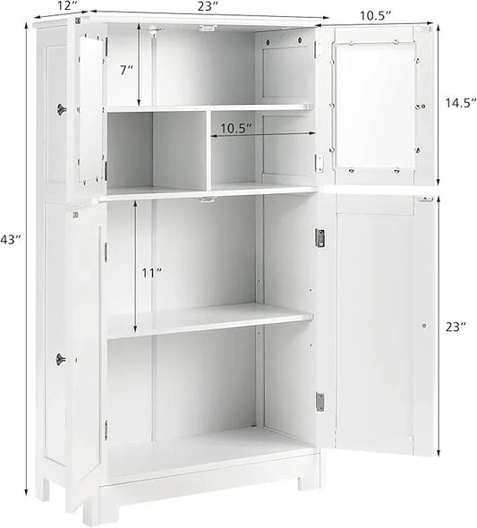 GOFLAME Bathroom Storage Cabinet, Freestanding Storage Cabinet with 4 Doors, Wooden Kitchen Cupboard with Adjustable Shelf, Buffet Sideboard, Multipurpose Home Organizer for Bathroom, Kitchen, White - ModernBath