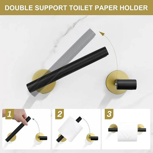 Black and Gold Towel Bar Bathroom Hardware Accessories Set, 10 Pieces Upgraded Round Toilet Paper Holder Towel Rack for Bathroom Wall Mounted, 23.6 Inch Stainless Steel Towel Rods for Bathroom - ModernBath
