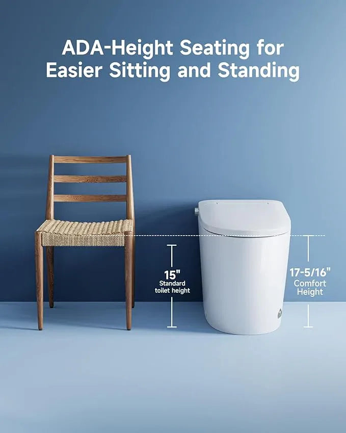 HOROW HR-T30 Non-Electric Bidet Toilet, Tankless Toilet with ADA Chair Height, 1.0GPF and Powerful Flush, Skirted One Piece Toilet for Bathroom, 12" Rough in - ModernBath