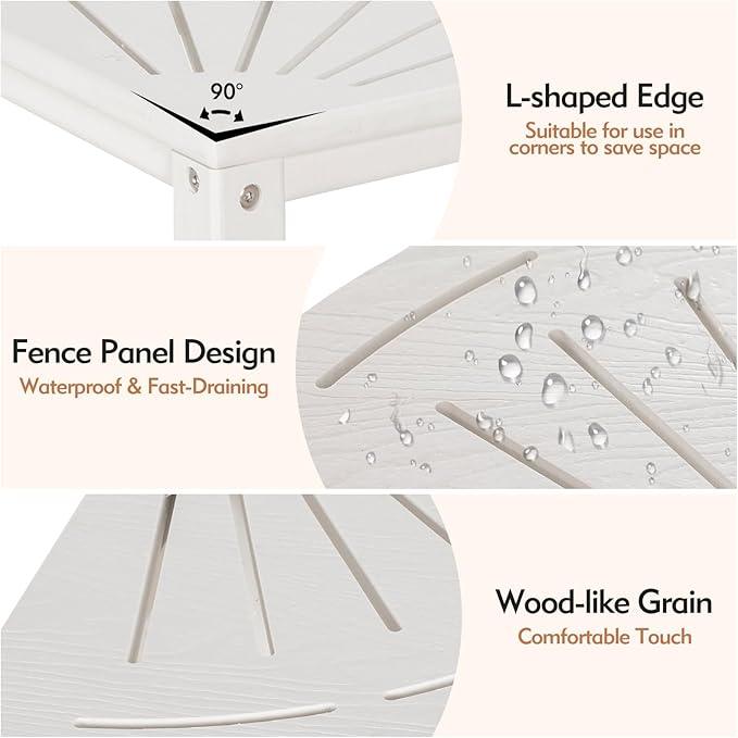 LOENIY 2-Tier Corner Shower Stool with Hooks & Soap Dish, HDPE Shower Bench for Shaving Legs, Wood-Like Shower Stool for Inside Shower with Non-Slip Foot Pads, Waterproof Shower Foot Rest (White) - ModernBath