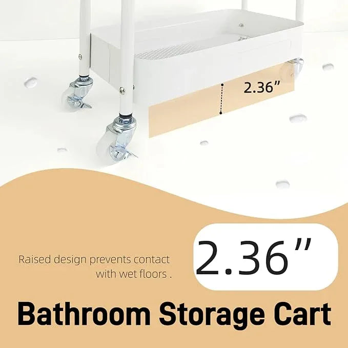 4 Tier Slim Kitchen Storage Cart for Narrow Space, 7.1'' Wide Metal Rolling cart with Wheels and Lockable Casters, Sturdy Mobile Thin Shelf for Laundry Room Between Washer and Dryer, White - ModernBath