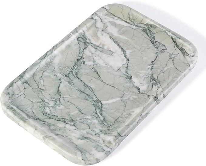 Karibiber Vanity Tray, Marble Bathroom Tray Countertop, Decorative Dresser Organizer, Green Stone for Perfume Jewelry Holder Storage for Kitchen Sink(Light Green) - ModernBath