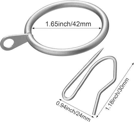 Hotop 30 Pcs Metal Drapery Curtain Rings 0.98/1.26/1.65 inch Interior Diameter and 30 Pcs Hanging Curtain Drapery Pin Hooks for Window Door Shower(Matte Silver,42mm) - ModernBath