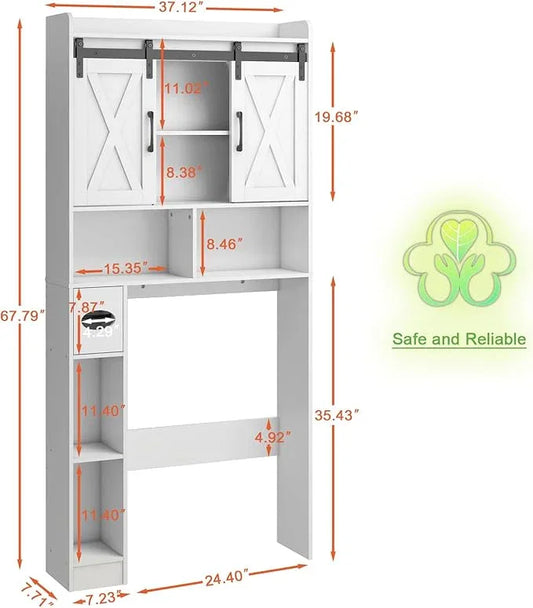Vabches Over The Toilet Storage Cabinet, Farmhouse Storage Cabinet Over Toilet with Sliding Doors,Home Space-Saving Toilet Rack, for Bathroom, Restroom, Laundry - ModernBath