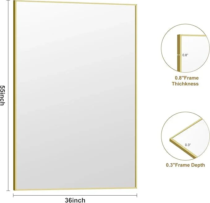 KOCUUY Large Gold Bathroom Mirror, 55x36 inch Rectangular Mirror for Bathroom Sink, Oversized Wall Mirror with Metal Gold Frame for Living Room, Farmhouse, Entryway, Hang Horizontal/Vertical - ModernBath