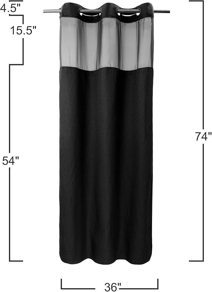 River Dream Stall Heavyweight No Hooks Required Dotted Waffle Weave Shower Curtain with Snap in Liner - 36W x 74H,Hotel Grade,Spa Like Bath Curtain,Graphite Black - ModernBath