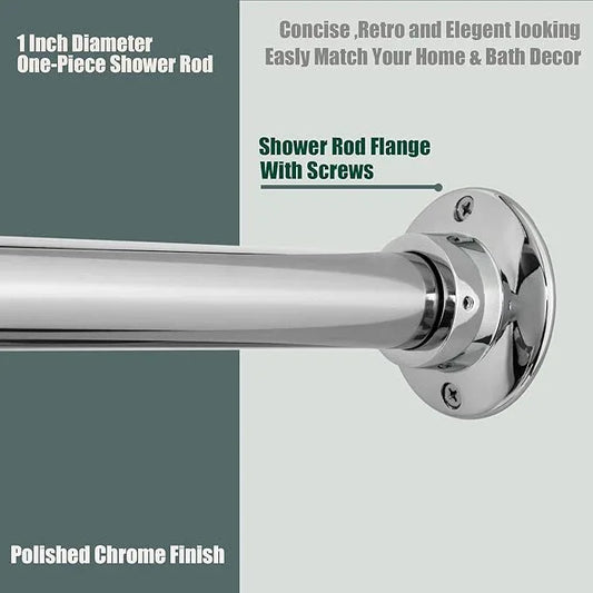 Artiwell 60" Heavy Duty Straight Shower Rod With Shower Rod Flange, Permanent Mount Shower Curtain Rod With Screws Bracket, Never Rust Stainless Steel, Window Curtain and Closet Rod, Chrome Plated - ModernBath