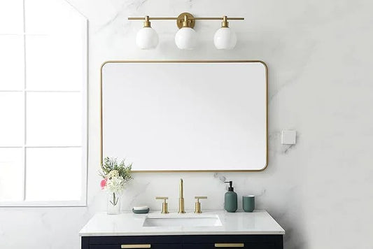 ARS Concepts Aura, Soft Corner Metal Rectangular Mirror 28X42 Inch in, Modern, Brass - ModernBath