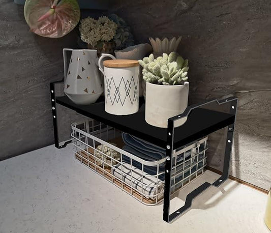 Jojocross Expandable Shelf for Cabinet Organizer Adjustable Stackable Spice Rack at Kitchen and Bathroom More, Counter Countertop Cupboard Organization Pantry Storage(LARGE/1PACK/BLACK) - ModernBath