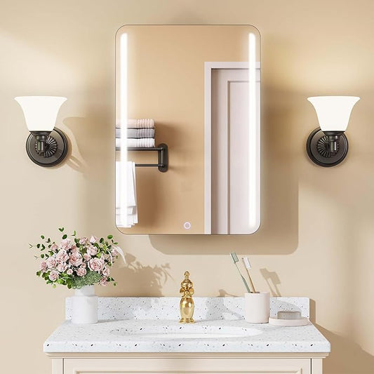 18x26 Inch LED Lighted Medicine Cabinet with Mirror for Bathroom, Wall Mounted or Recessed Mirror Cabinet with 3X Magnifying Mirror, Adjustable Storage Shelves, Modern Design