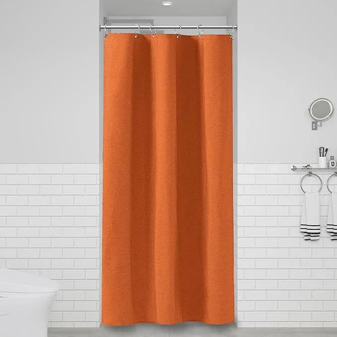 BTTN Stall Fabric Shower Curtain - 36x72 Inch Narrow Linen Textured Heavy Duty Shower Curtain Set with 6 Plastic Hooks, Half Neutral Minimalist Waterproof Modern Shower Curtains for Bathroom - Orange - ModernBath