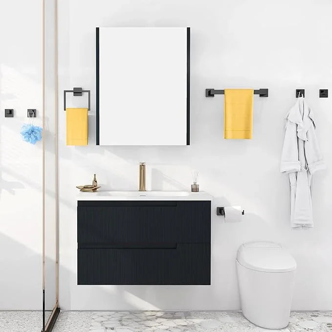 Bathroom Hardware Accessories Set, 10 Piece Black Towel Bar Set Stainless Steel, Towel Racks for Bathroom Wall Mounted Towel Holder Set, 16 inch - ModernBath