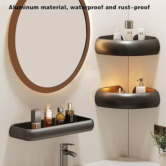 VOLPONE Corner Shower Caddy with Razor Holder Adhesive Shower Shelf Corner No Drilling (adhesive mounting, no suction cup) Bathroom Shower Organizer Storage Rack (2-Pack, Black) - ModernBath