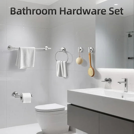 Brushed Nickel Bathroom Hardware Accessories Set, Bathroom Towel Holder Set 5 Pieces, SUS304 Stainless Steel Towel Bar Set Wall Mounted-19 Inch Towel Bar, Paper Towel Holder, Towel Hooks, Towel Ring - ModernBath