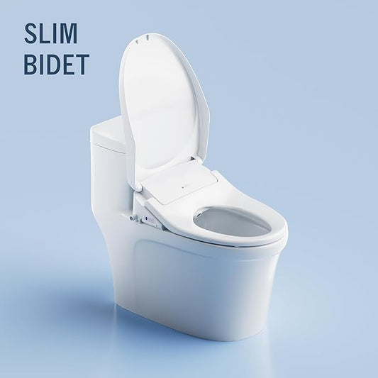 Lotus Bidet Seat ATS-850 Elongated | Slim Heated Toilet Seat with Adjustable Warm Water Wash, Wireless Remote, Stainless Steel Nozzle, Warm Dryer, LED Night Light, Child Mode, Easy DIY Installation