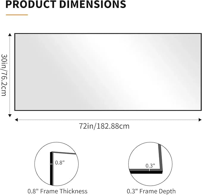KOCUUY 72x30 Inch Large Black Wall Mounted Mirror,Aluminum Framed Decorative Rectangular Bathroom Mirror for Wall Over Sink,Vanity Mirror for Bedroom Living Room Bathroom,Functional Oversized Mirror - ModernBath