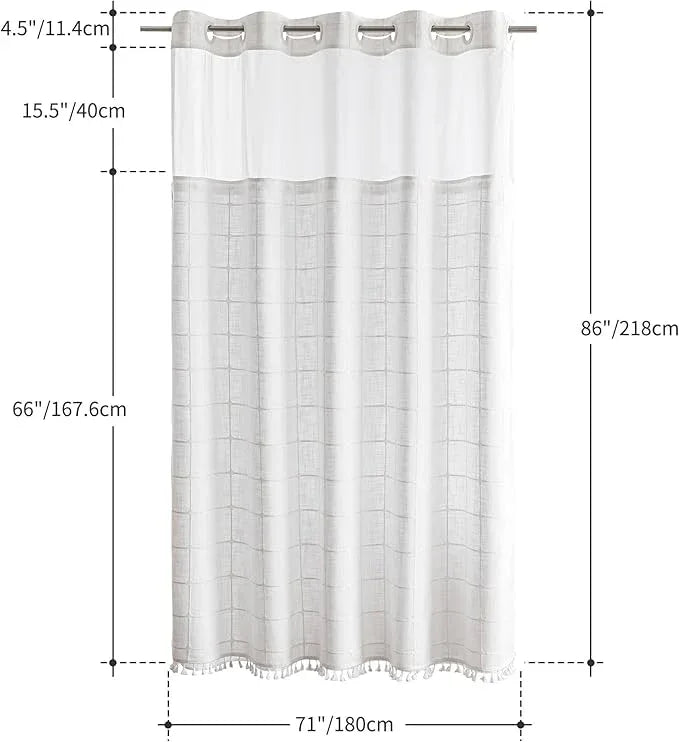 River Dream White Farmhouse Shower Curtain with Snap-in Liner, No Hooks Needed,with Magnets,with Tassels,Water Repellent&Machine Washable,71x86Inch - ModernBath