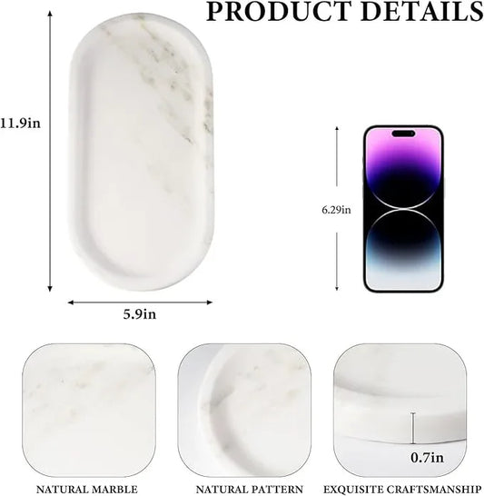 Koville Natural Marble Tray for Bathroom Countertop, Marble Storage Trays for Perfume, Cosmetics, Jewelry, Vanity Tray Stone Trays for Kitchen, Decorative Tray for Dresser Organizer(Calacatta White) - ModernBath