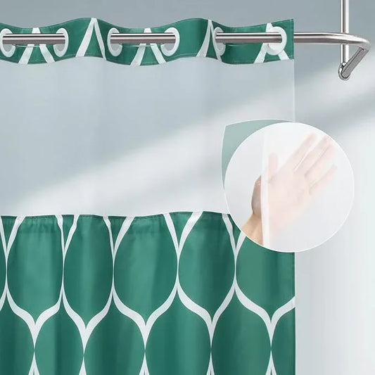 Yiatn No Hook Teal Blue Shower Curtain with Snap in Fabric Liner Set - Hotel Style with See Through Mesh Top Window, Modern Geometric Waterdrop Design,Waterproof and Washable, 71x74 INCH - ModernBath