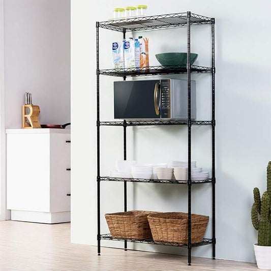 BNSPLY 5 Tier Wire Shelving Unit, Height Adjustable Wire Shelves, Metal Storage Rack Organizer for Laundry, Kitchen, Bathroom, Pantry, Closet (12.6" D x 23.6" W x 59" H, Black) - ModernBath