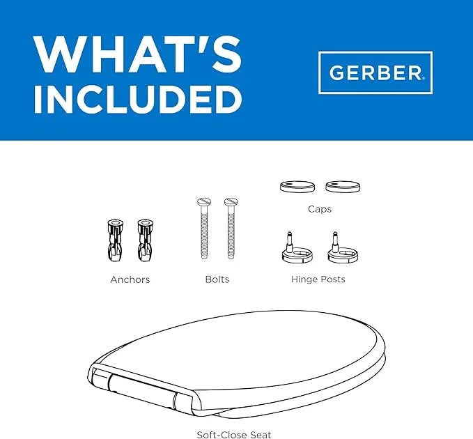 Gerber Soft-Close Elongated Toilet Seat with One-Button Quick-Release, Top-Mount Installation, Non-Slip Bumpers, and Cover, Heavy-Duty Plastic, White, GC550126 - ModernBath