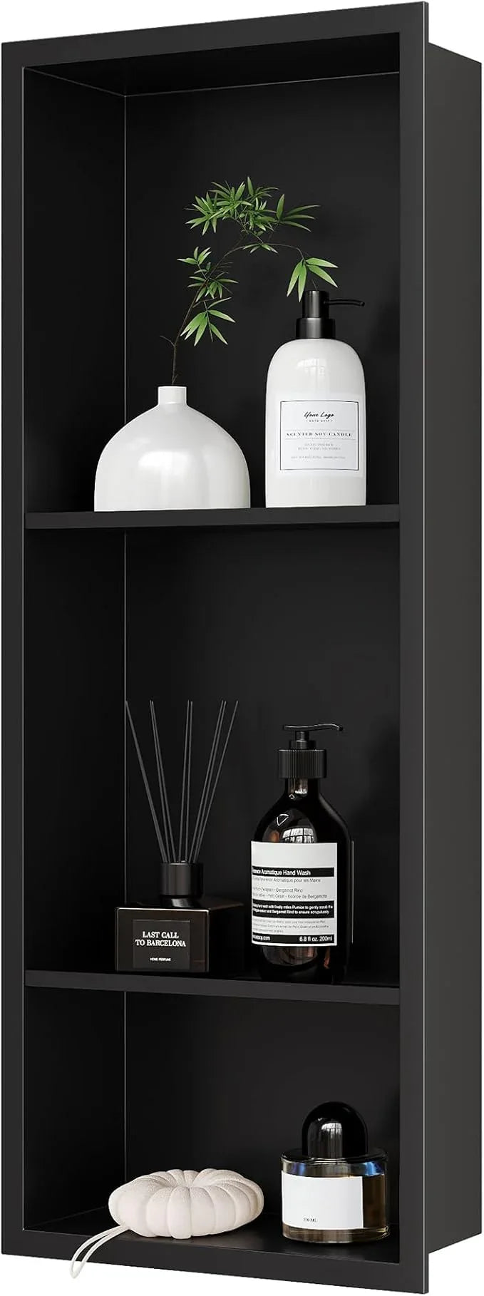 Qeke Stainless Steel Shower Niche 12" X 29", No Tile Needed Wall Niche Three-Tier, Recessed Shower Shelf for Bathroom Storage, Matte Black - ModernBath
