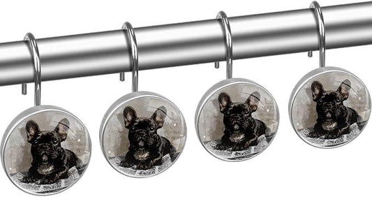 French Bulldog Dog Shower Curtain Hooks Rings, Stainless Steel Rust Proof Shower Curtain Hooks, Decorative Shower Hooks for Bathroom Shower Rods Curtains, Set of 12 - ModernBath