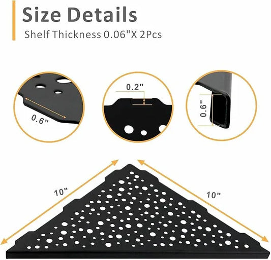 Black 10’’ Corner Shower Shelf 2 Pack, Triangular Shower Corner Shelves 304 Stainless Steel Bathroom Shower Shelf for Tiled Wall, No Drilling Needed Matte Black - ModernBath