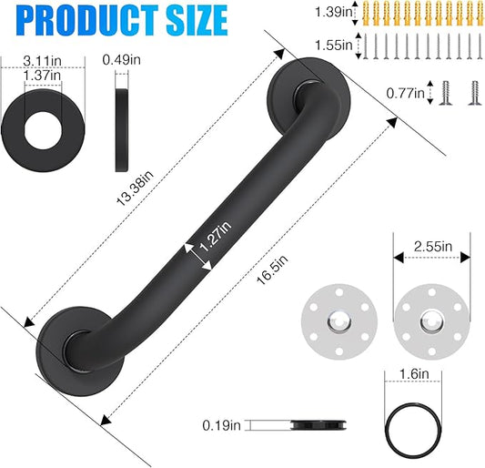 ROTHLEY 12 Inch Grab Bar for Bathtubs and Showers: Stainless Steel Shower Grab Bar Wall Mounted Shower Handle with Concealed Screws for Handicapped Elderly and Seniors (Matte Black)