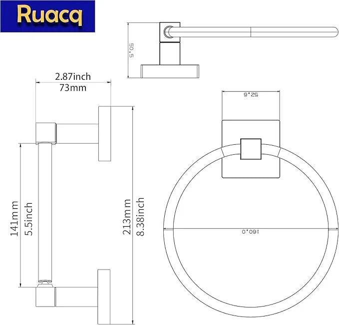 Ruacq Chrome Toilet Paper Holder Towel Ring Bathroom Accessories Hardware Set Double Post Pivoting Toilet Roll Holder Square Stainless Steel and Zinc Alloy Modern Wall Mounted 2 Pieces - ModernBath