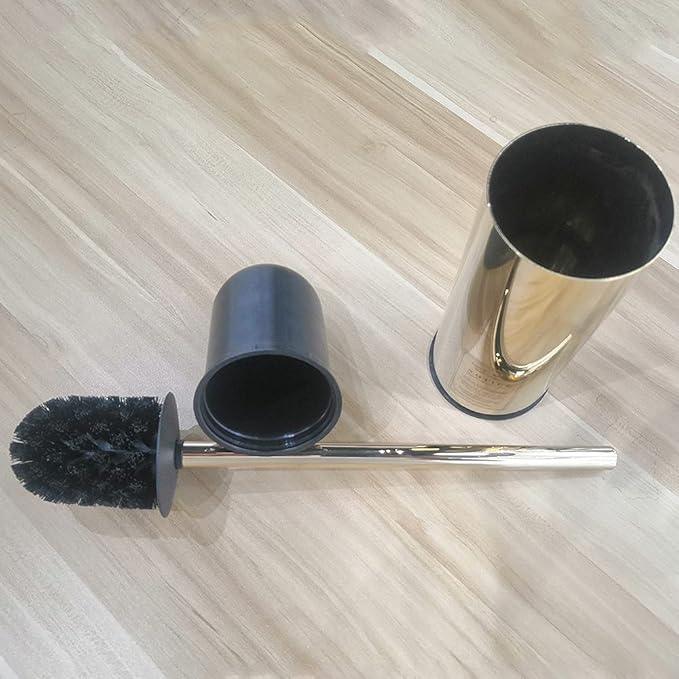 LANGPAI Freestanding Toilet Brush Holder for bathrooms 304 Stainless Steel Toilet Brush Stand Round Storage and Organization Rust Resistant 18-inch high Polished Gold Finished - ModernBath