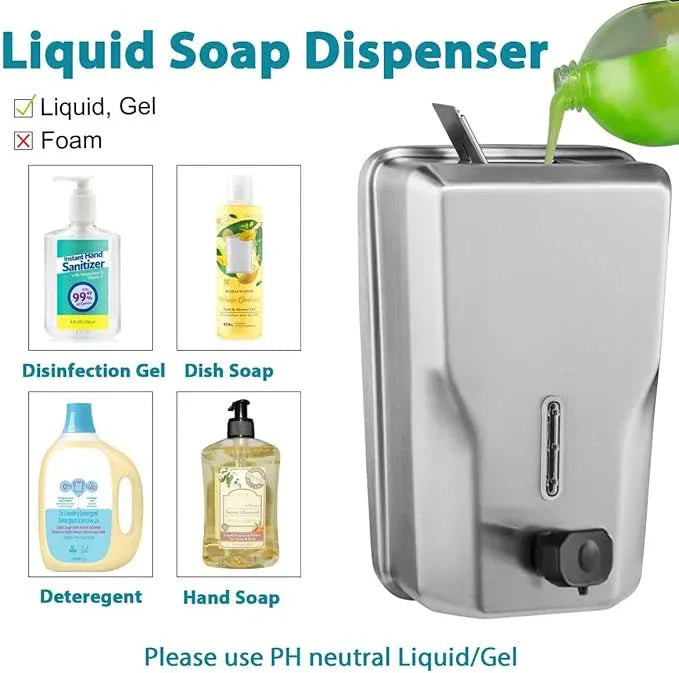 Commercial Stainless Steel Soap Dispenser – 47.3oz Large Capacity Wall Mount, Anti-Leak Pump, SUS304 Brushed Metal for High-Traffic Restrooms - ModernBath
