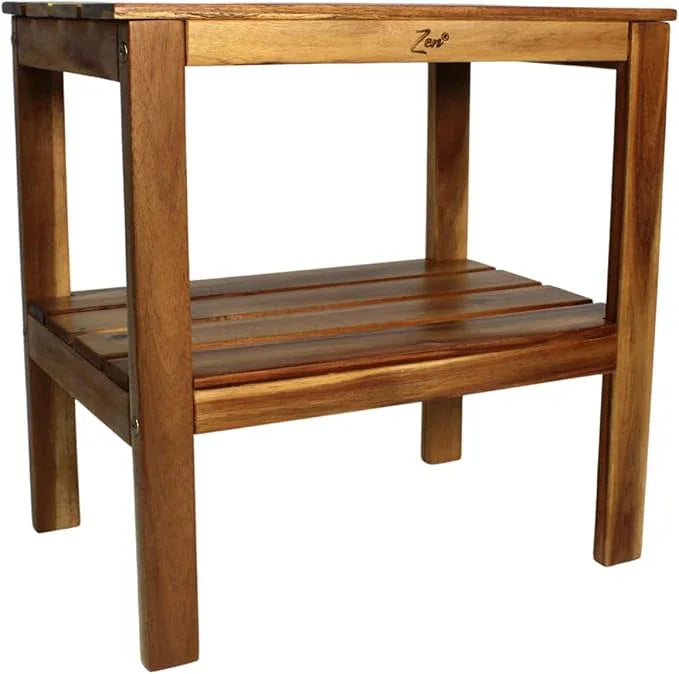 Zen 18" Acacia, Wooden Shower Bench with Shelf, Shower Stool, Footrest, and Seat for Bathroom or Spa - ModernBath
