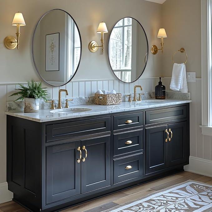 ANDY STAR Black Oval Mirrors for Bathroom, 22x30 Inch Matte Black Stainless Steel Metal Framed Oval Wall Mirror, Modern Vanity Mirror Wall Mount Horizontal or Vertical - ModernBath