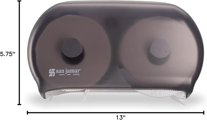 San Jamar Classic Versatwin Plastic Tissue Dispenser, Toilet Paper Holder, Tissue Holder with Dual Dispensing for Bathroom, Commercial, Office, Restaurants, Hospitals, Schools, 5.5 Inches, Black Pearl