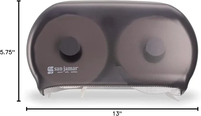 San Jamar Classic Versatwin Plastic Tissue Dispenser, Toilet Paper Holder, Tissue Holder with Dual Dispensing for Bathroom, Commercial, Office, Restaurants, Hospitals, Schools, 5.5 Inches, Black Pearl - ModernBath
