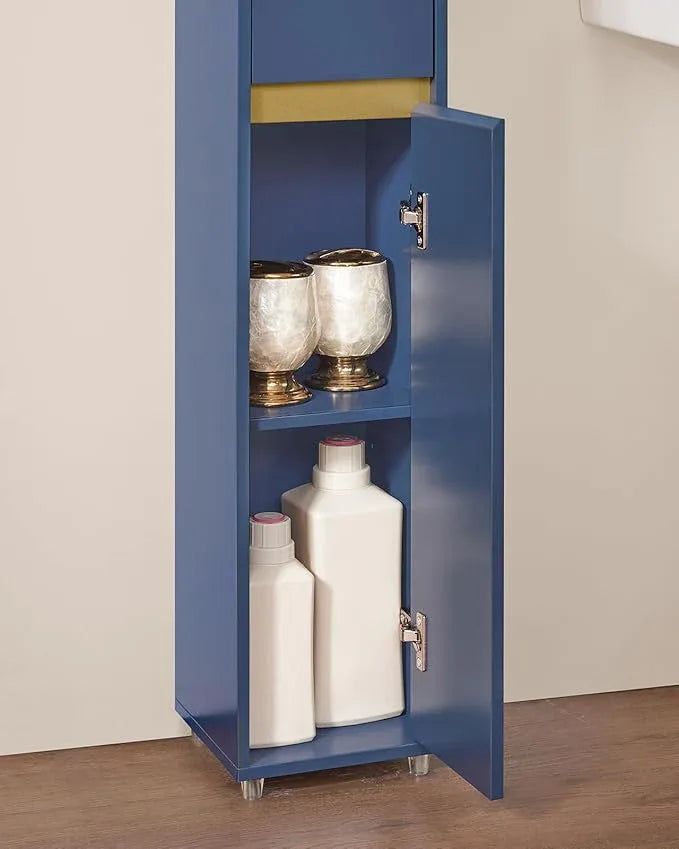 SoBuy Bathroom Narrow Storage Cabinet Skinny Tall Unit with Adjustable Shelves Slender Anti-Tipping Floor Standing Cupboard, Blue BZR34-B - ModernBath