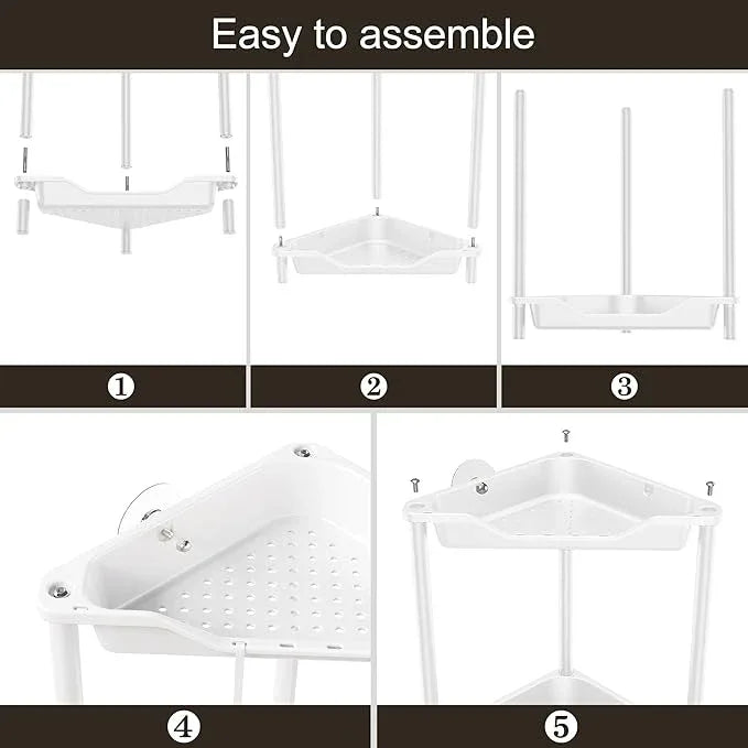 Orimade Rustproof 2 Tier Floor Standing Corner Shower Caddy Organizer, Plastic Metal Splicing Floor Corner Shelf Rack Stands for Bathroom, White - ModernBath